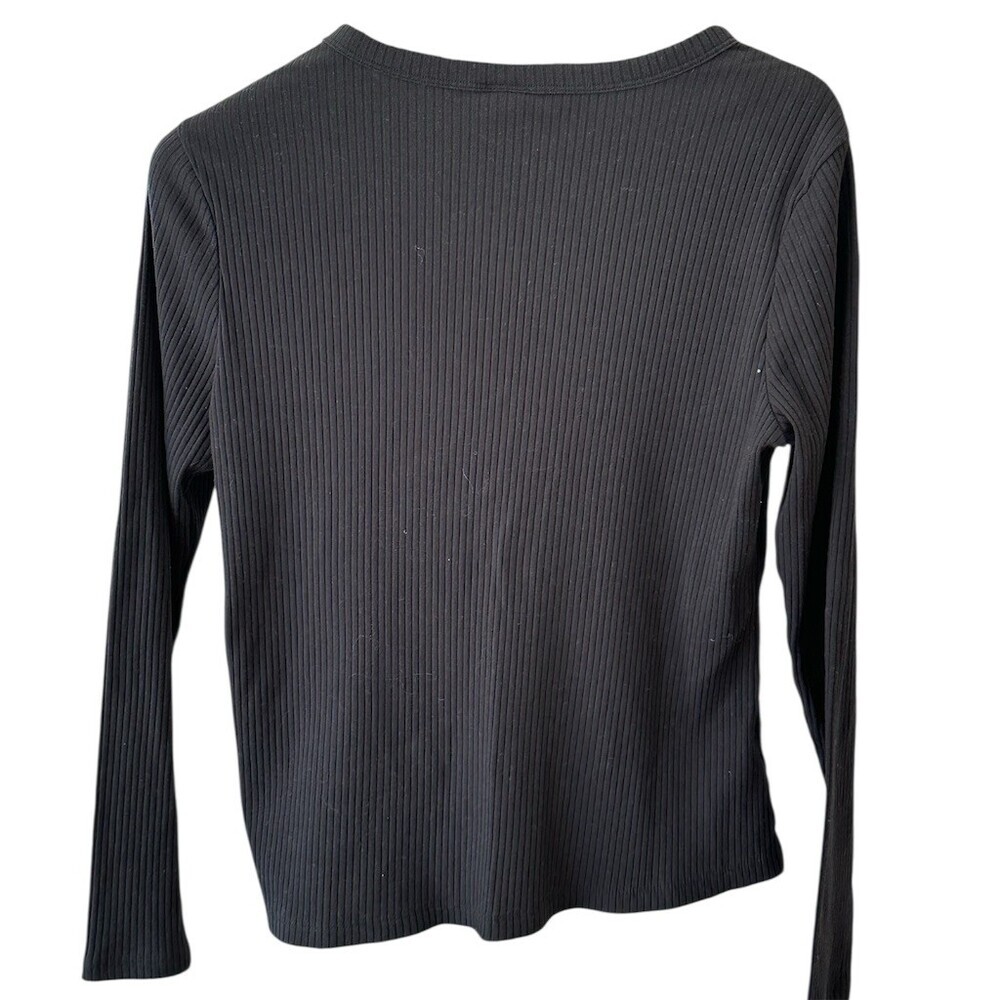 A New Day Top Womens L Black Ribbed Knit Long Sleeve Ruched Drawstring - Picture 2 of 5